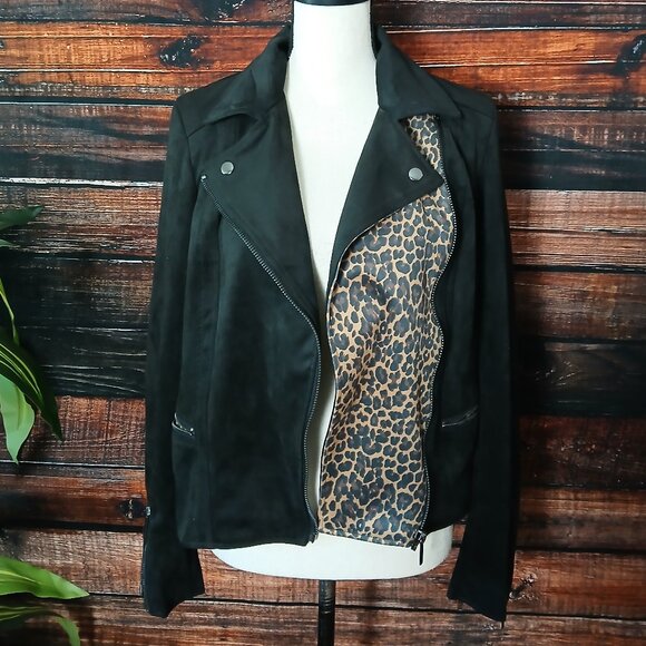 NWT Kut From The Kloth Moto Jacket S Jayden Faux Suede Black Leopard Lined - Picture 5 of 16